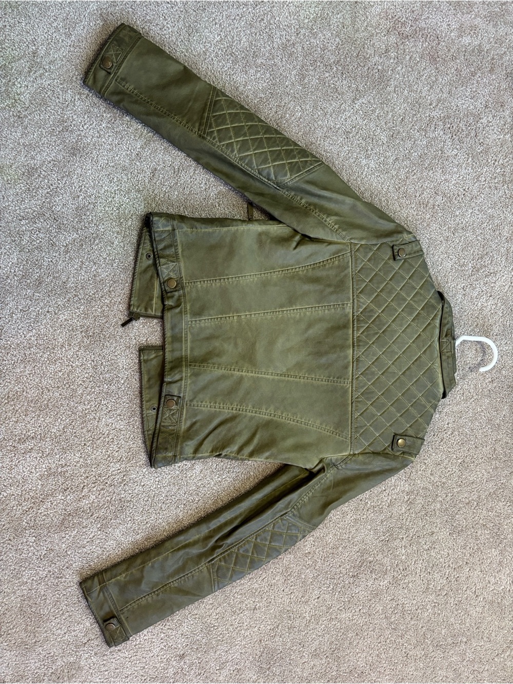 blanc noir Olive Quilted Faux Leather Moto Jacket - Picture 7 of 12